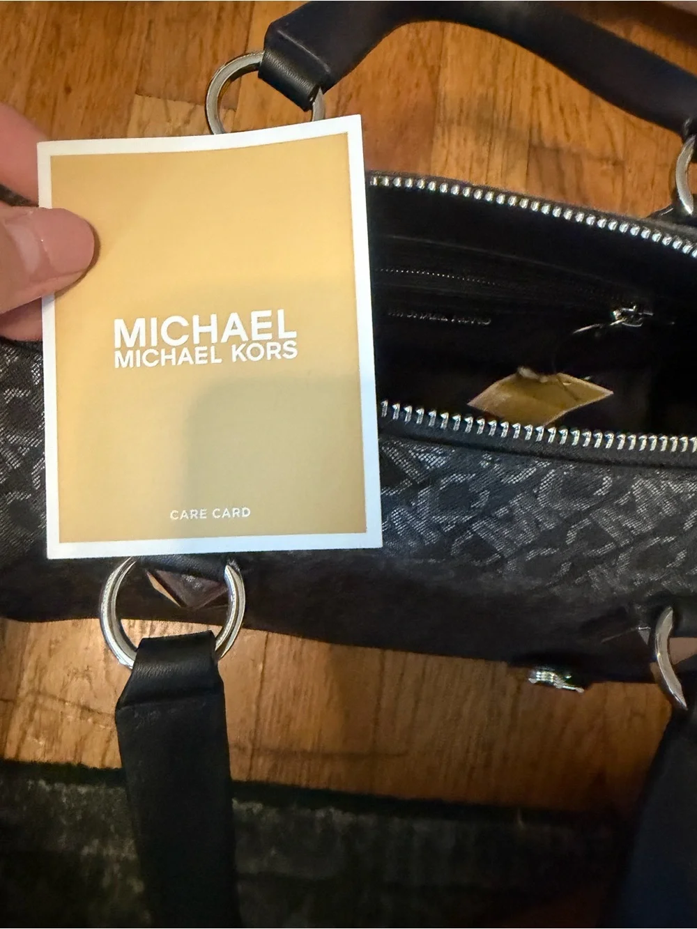 Michael Kors Black and Silver Grayson Medium Duffle Satchel NWT